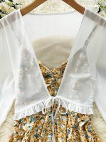 SHEIN LUNE 两件套加大码碎花吊带裙配雪纺开衫罩衫，浪漫夏日风女装夏季套装，适合职场女性穿着。 - 彩色 - 查看 3