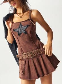 Bohemela 波西米亚风复古美式梭织修身女式迷你连衣裙 - 摩卡棕 - 查看 4