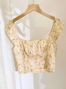 CovetEZ Parte superior informal con estampado floral ditsy para mujer, de moda para el verano