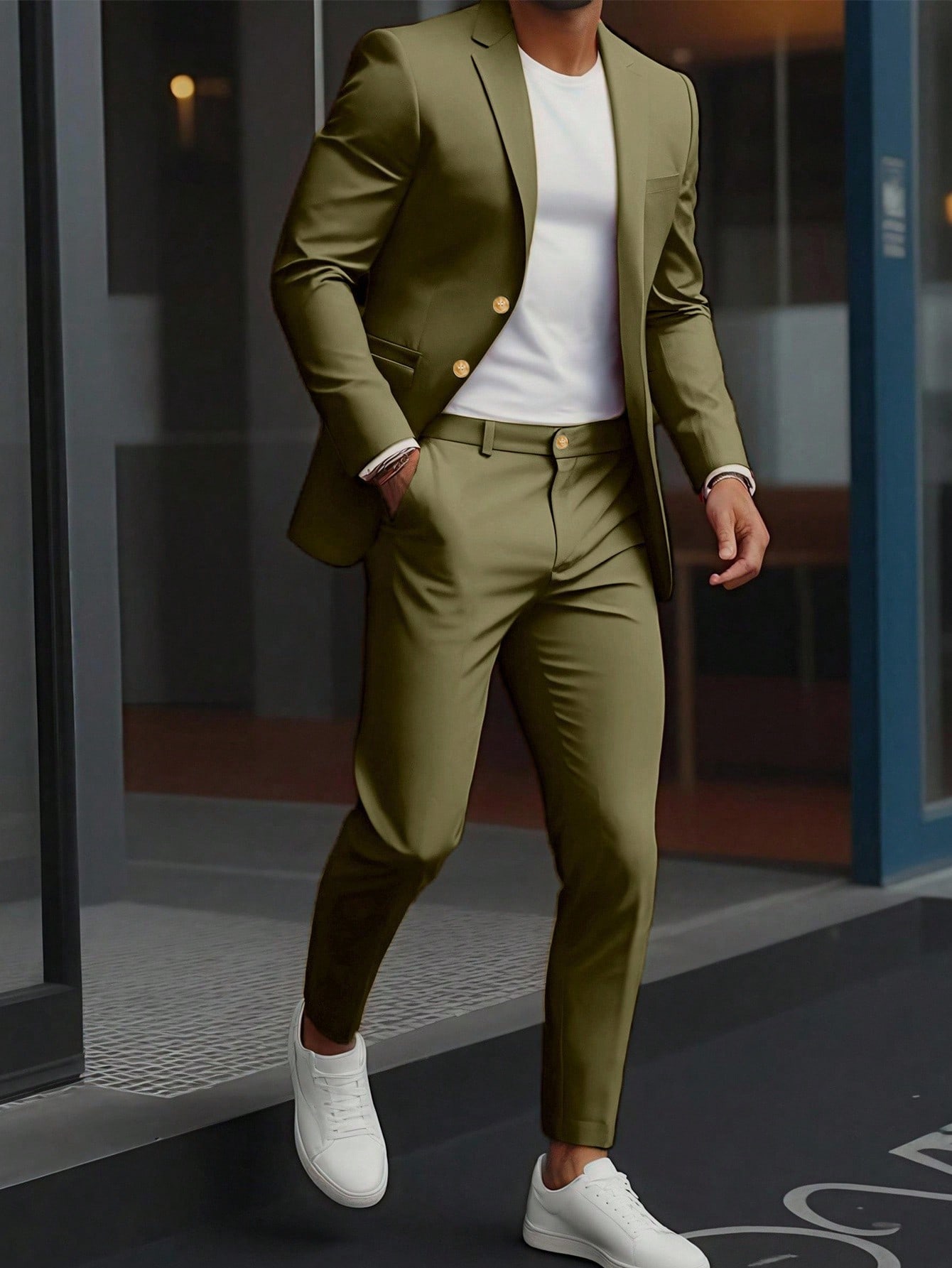 Manfinity Mode بدلة رسمية لون سادة رجالية ذات ياقة...