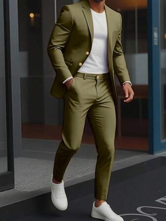 Manfinity Mode Herren Zweiteiler aus einfarbigem Anzug mit Gehrock-Kragen und doppelreihiger Knopfleiste