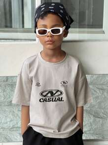 DAZY Camiseta de manga corta holgada con estampado casual de estilo callejero para niños preadolescentes, ropa de verano y para volver al colegio - Gris - Ver 4