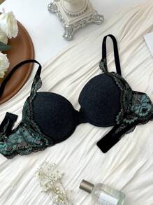 Áo ngực Bachelorette ren hồng cổ chữ V sâu có gọng, đồ lót nâng ngực gợi cảm cúp 3/4 dành cho nữ - Xám - Xem 5