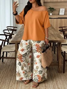EMERY ROSE Bộ 2 áo và quần in họa tiết cây nhiệt đới cỡ lớn cho nữ phong cách nghỉ dưỡng thường ngày - Nhiều màu - Xem 5