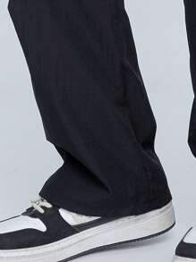 青少年男孩裤子 1 条装休闲 4 季实用直筒宽松黑色裤子，带 3D 口袋，百搭街头风格