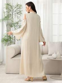 SHEIN Najma 女士优雅休闲日常蕾丝边长袍 - 白色 - 查看 2