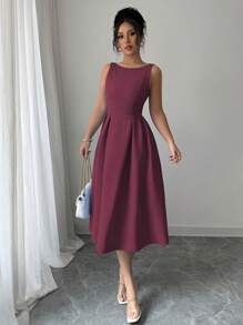 Elenzga Vestido midi con hombros descubiertos, talle ajustado y falda acampanada, elegante para el trabajo, el té de la tarde, fiestas, primavera/verano
