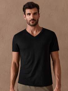 HIMLAND Men Solid V Neck Tee, Summer - Black - View 6