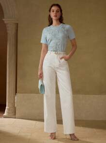 MOTF PREMIUM PANTALON DROIT À IMPRIMÉ nœud TOUT AUTOUR