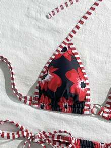 SHEIN Swim Women Floral Drawstring Bikini Set, Sexy Beachwear Bikini Set For Beach, Sunbathing, Swimming Pool Party For Summer Beach Vacation