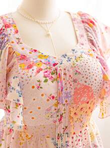 Soleia Blouse peplum à imprimé floral rose pour femmes grandes tailles avec manches courtes. Décontractée et fraîche pour l'extérieur/le thé de l'après-midi. Chemises d'été pour femmes - Multicolore - Voir 6