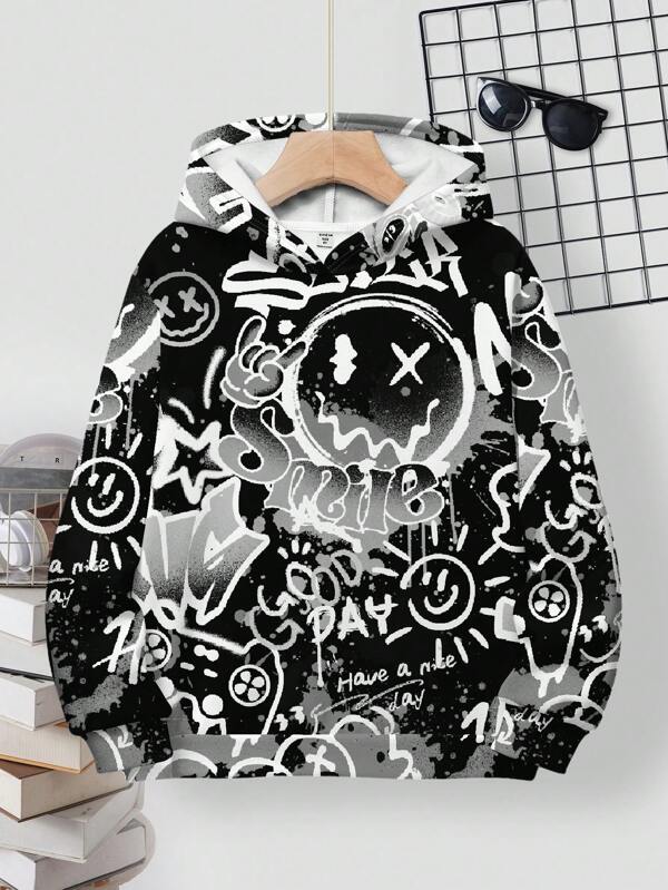 SHEIN Tween Boy Casual Loose Fit Comfortable Long Sleeve Hoodie