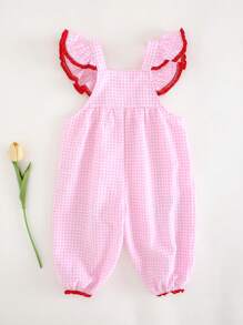 Cozy Pixies Baby Girl Strawberry Print Square Neck Ruffle Trim Jumpsuit - Pink - View 2