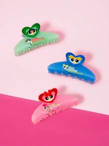 THE POWERPUFF GIRLS X SHEIN 3 pièces Pinces à cheveux de mode pour femmes, motifs minimalistes et doux de fleurs, bulles, boutons d'or, conviennent pour un port quotidien