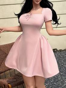 Modelyn فستان قصير للنساء بخصر مربوط وقصة A أنيقة