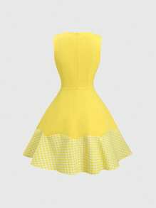 SHEIN Unity French Style Fitted Sleeveless Embroidered And Printed Mini Dress, High-End Quality Elegant Lady Dress - Yellow - View 2