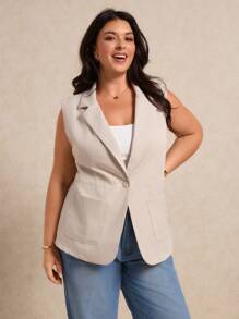 SHEIN Elaquor Plus Size Casual Plain Color Vest - Apricot - View 4