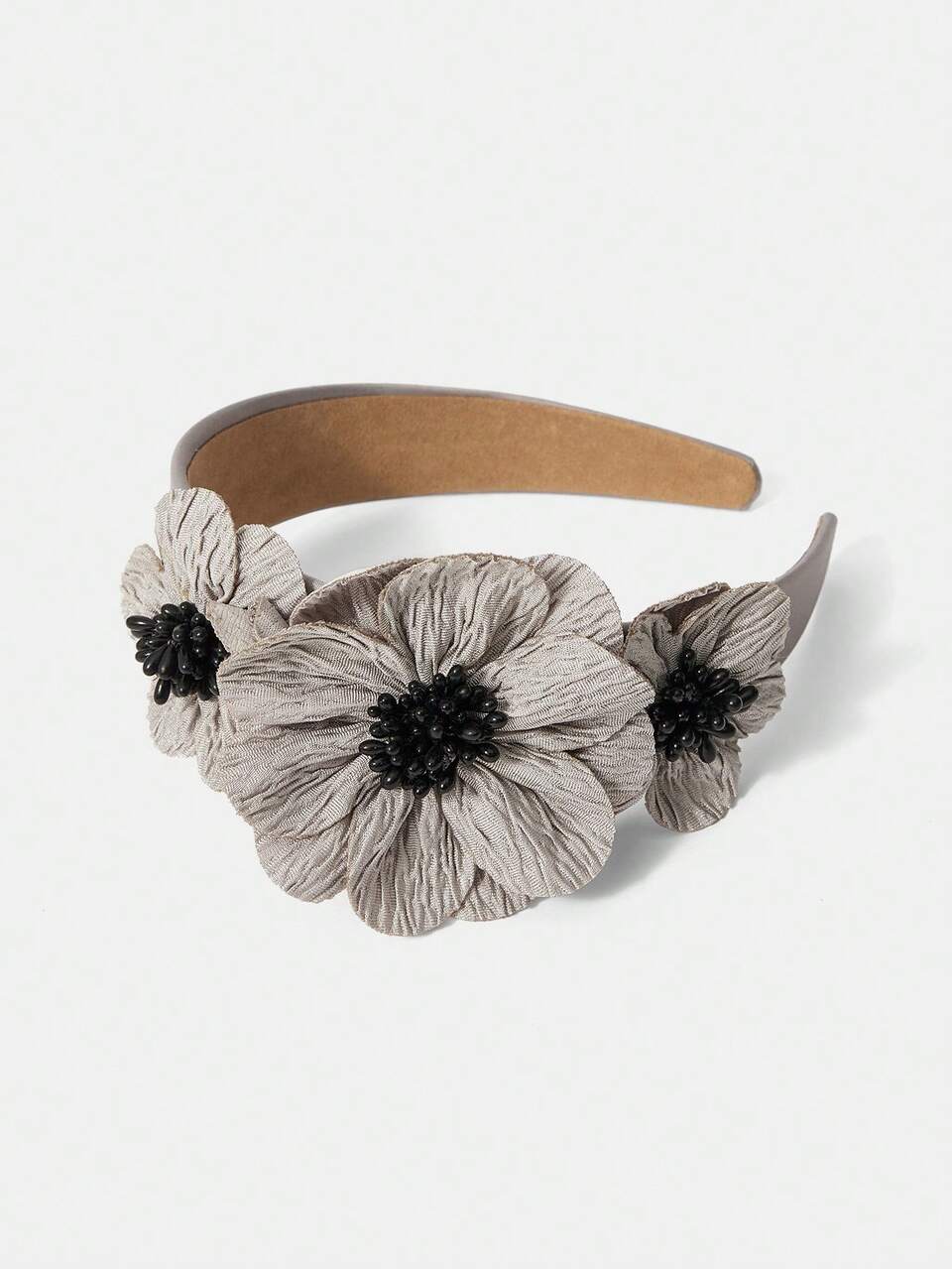 MOTF WIDE-BRIM PEARL GREY FLOWER HEADBAND, VERSATILE HAIRBAND HAIR HOOP