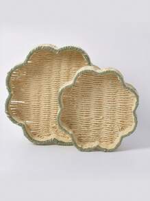 Cirelle 1pc Handwoven Paper Rope Storage Basket, Retro Wicker-Style Floral-Shape Organizer For Fruits, Vegetables, Snacks, Decorative Boho Tray For Living Room, Kitchen, Tabletop, Home Decor, Rama Table Decor, Refreshing Spring/Summer Decor, B&B Decor, High-End Hotel Supplies, Housewarming Gift - Multicolor - View 5