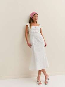 Nöista Váy Midi đi nghỉ mùa xuân trang phục châu Âu thanh lịch, váy tốt nghiệp màu trắng phong cách ngày lễ váy bó lãng mạn cho phụ nữ váy trắng sang trọng thanh lịch - trắng - Xem 5