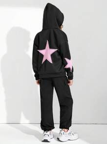 Teenager Girls' Hooded Zipper Sweatshirt, Star Pattern Streetwear Dark Punk Style Sweatshirt, Autumn/Winter Fall - Dark Grey - View 2