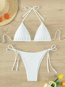 Swim Mod Set de costume de baie bikini alb, culoare solidă, pentru femei, pentru vacanță și plajă