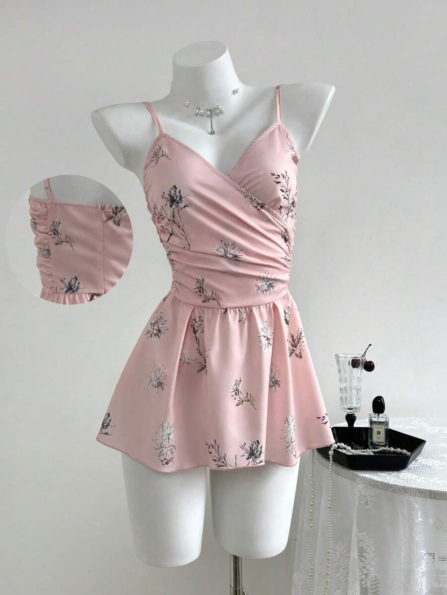 SHEIN Unity 法式优雅浪漫褶皱设计女士吊带背心,夏季 - 彩色 - 查看 1