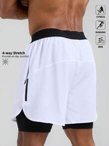 Manfinity Sport Polished Herren Buchstaben Muster elastische Taille Doppelschicht Sport Shorts Radlerhose Laufshorts