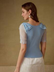 MOTF PREMIUM CAMISETA CON DETALLES DE LAZO Y MALLA DE CONTRASTE - Azul - Ver 3