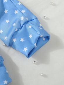SHEIN Conjunto de pijama ajustado de 4 piezas con estampado de corazón y estrella para niña, con top de manga corta y pantalones, en estilo princesa rosa y azul