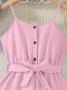Conjunto de mono con volantes en el bajo para niñas preadolescentes, ropa casual de primavera/verano para vacaciones - Rosa - Ver 3
