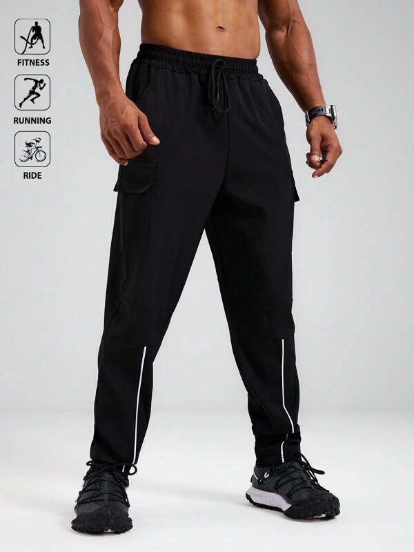 Manfinity Sport Polished Pantalones deportivos para hombre con bolsillos, cintura con cordón y detalles en color contrastante, ropa para entrenamiento y correr