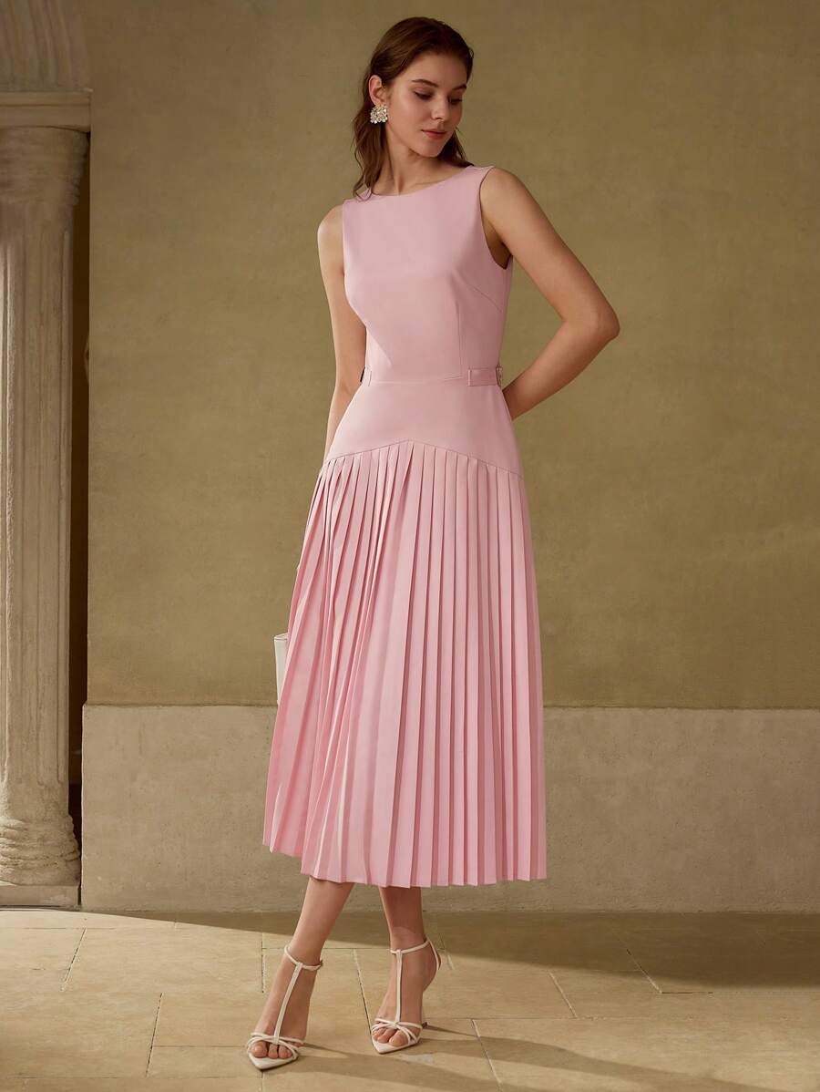 MOTF PREMIUM PLEATED ZIPPER DRESS - Pink - View 1