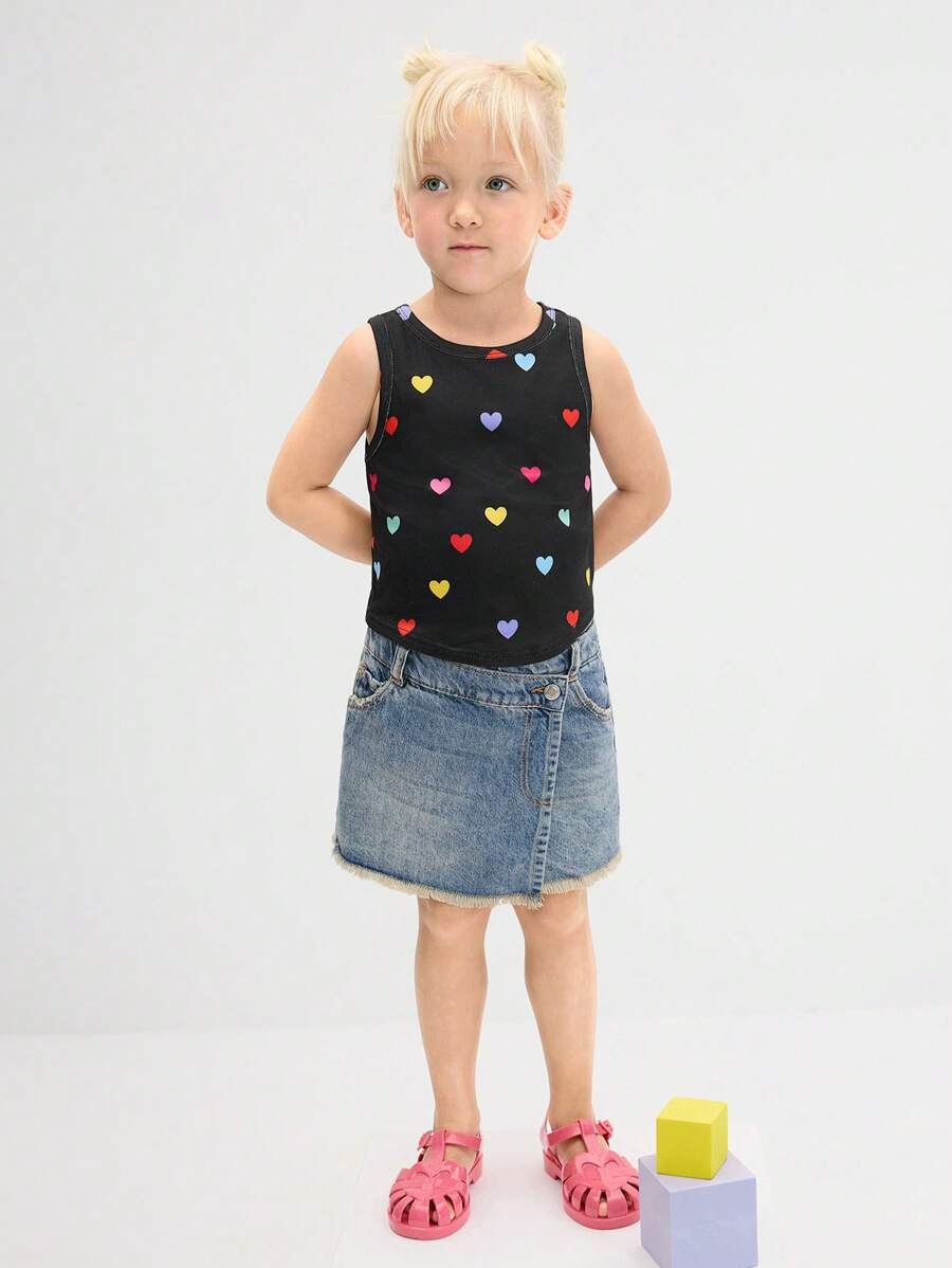 Leap Crew Leap Crew 年轻女孩风格休闲圆领无袖心形弧形下摆背心 - 黑色 - 查看 1