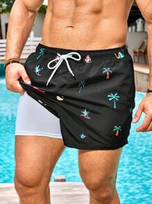 Manfinity VDAYZ Pantaloni scurți de plajă de vară pentru bărbați, cu talie elastică și șnur, stil hawaian