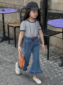 DAZY 女童夏季水洗喇叭长款牛仔裤 - 淺色水洗藍 - 查看 1