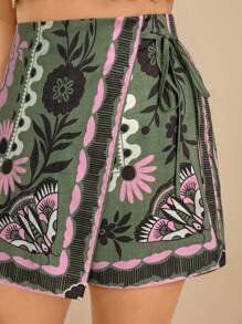 Travachic 女式加大码波西米亚风休闲度假沙滩抽绳短裤，带花卉蕾丝边 - 彩色 - 查看 6