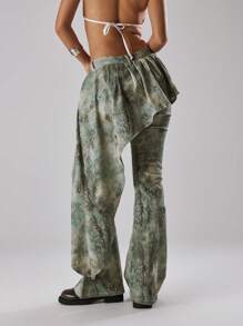 MUSERA Flare Print Jeans With Asymmetrical Frill Overlay Skirt Summer Holiday Vacation Ibiza Festival Rave Cool Girl Shipwrecked Concert Spring - Multicolor - View 4