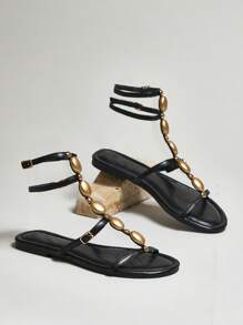 SHUZIA Phụ nữ Thoải mái Hàng ngày Mùa hè Dễ thương Kỳ nghỉ Thường ngày Vàng Trang trí Dép đế bằng - màu đen - Xem 6