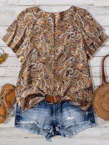 Linhara Plus Size Women Casual Floral Print Ruffle Sleeve Shirt, Elegant For Daily Wear And Holiday - Multicolor - View 2