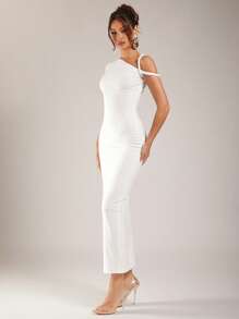 Silquee Robe asymétrique LENZING™ ECOVERO™ pour femmes, tenue de mode d'été, robe de remise des diplômes, robes de remise des diplômes pour femmes, robe de remise des diplômes blanche, tenue de remise des diplômes, robe décontractée pour femmes, robe blanche pour femmes, robes d'anniversaire pour femmes, robe de vacances, robe d'été, robe asymétrique à une épaule, robe maxi à col asymétrique, robe maxi blanche, robe de remise des diplômes blanche - Nude - Voir 5