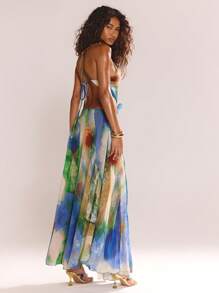 MUSERA 女士露背镂空蝴蝶印花长裙，适合婚礼宾客、度假、夏季、Y2K风格、夜间外出、优雅约会、秋季、复活节等场合穿着。 - 藍色 - 查看 2