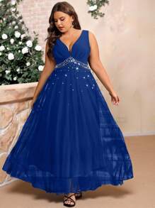 Allurite Plus Size Women's Mesh Splice Sleeveless Summer Dress Maxi Women Outfit Wedding