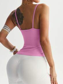 Easithlete Women Solid-Color Fitted Sports Camisole - Pink - View 3