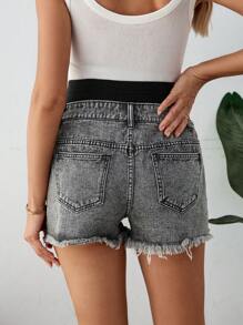 SHEIN Maternity Ripped Frayed Edge Casual Versatile Denim Shorts