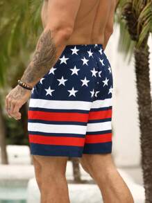 Manfinity Swimmode Men's US Flag Print Drawstring Waist Beach Shorts Holiday / Vacation / Beach / Hawaii / Tropical / Swim /  Bathing - Red - View 6