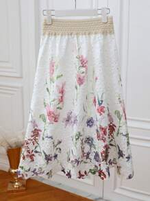 SHEIN Clasi Women's Floral Print A-Line Skirt With Slit