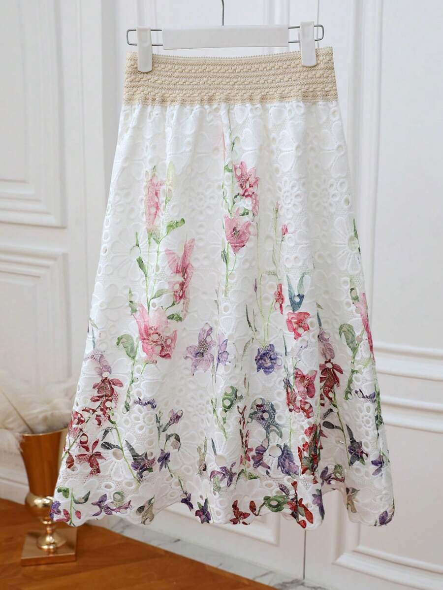 SHEIN Clasi Women's Floral Print A-Line Skirt With Slit