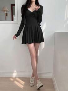 DAZY 蕾丝边吊带连衣裙和夹克 2 件套，荷叶边，秋季女装 - 黑色 - 查看 3