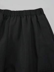SHEIN ChillGRL 少女春夏时尚数字图案 V 领短袖上衣 T 恤搭配纯色工装裤两件套 - 藍色 - 查看 8